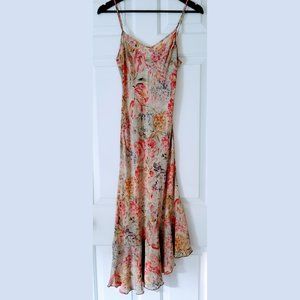 Vintage Tova Celine Silk XS Bias Cut Slip Dress Floral Asymmetrical Midi